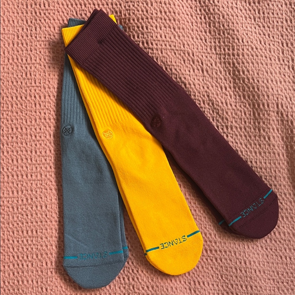 Stance Men's Multicolor Icon Crew Socks - Burgundy, Yellow, Teal